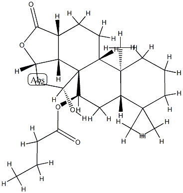 (3R,3aα,5aα,9aβ,11aα,12R)-3β,3bβ-(Epoxymethano)-4α,12-dihydroxy-3a,3b,4,5,5a,6,7,8,9,9a,9bα,10,11,11a-tetradecahydro-6,6,9a-trimethylphenanthro[1,2-c]furan-1(3H)-one 4-butyrate 结构式