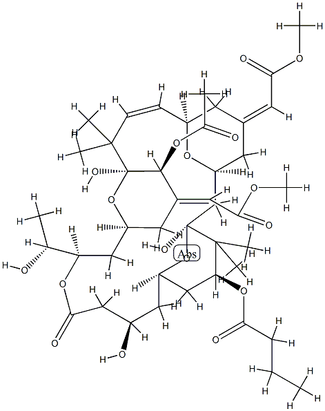 Butanoic acid, (1S,3S,5Z,7R,8E,11S,12S,13E,15S,17R,21R,23R,25S)-12-(acetyloxy)-1,11,21-trihydroxy-17-(1R)-1-hydroxyethyl-5,13-bis(2-methoxy-2-oxoethylidene)-10,10,26,26-tetramethyl-19-oxo-18,27,28,29-tetraoxatetracyclo21.3.1.13,7.111,15nonacos-8-en-25-yl Structure