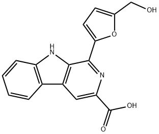 1-[5-(ヒドロキシメチル)フラン-2-イル]-9H-ピリド[3,4-b]インドール-3-カルボン酸 化学構造式