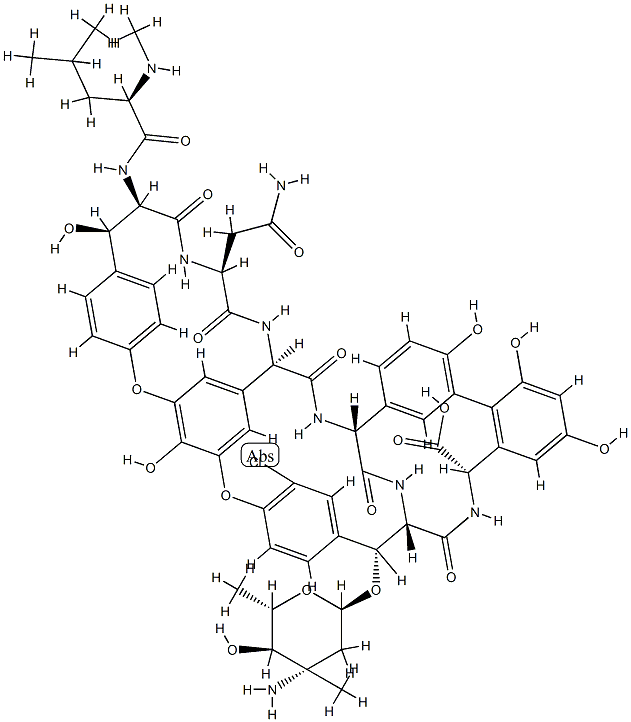 22-O-(3-Amino-2,3,6-trideoxy-3-C-methyl-α-L-arabino-hexopyranosyl)-44-O-de[2-O-(3-amino-2,3,6-trideoxy-3-C-methyl-α-L-lyxo-hexopyranosyl)-β-D-glucopyranosyl]-10-dechlorovancomycin Structure
