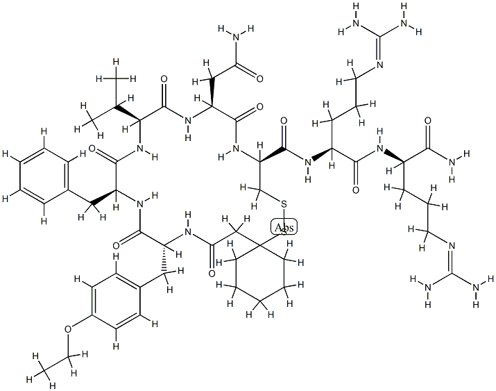 O-エチル-N-[[1-メルカプト(1)シクロヘキシル]アセチル]-D-Tyr-L-Phe-L-Val-L-Asn-D-Cys(1)-L-Arg-D-Arg-NH2 化学構造式