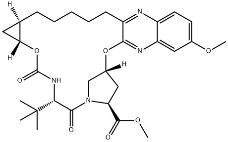 8H-7,10-Methanocyclopropa[18,19][1,10,3,6]dioxadiazacyclononadecino[11,12-b]quinoxaline-8-carboxylic acid, 5-(1,1-diMethylethyl)-1,1a,3,4,5,6,9,10,18,19,20,21,22,22a-tetradecahydro-14-Methoxy-3,6-dioxo-, Methyl ester, (1aR,5S,8S,10R,22aR)-|MK-5172 中间体
