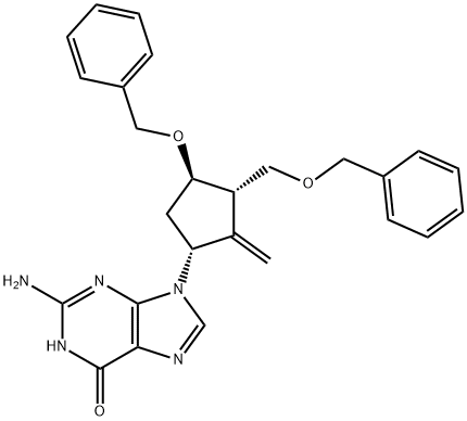 2-氨基-9-((1R,3S,4R)-4-(苄氧基)-3-((苄氧基)甲基)-2-亚甲基环戊基)-1H-嘌呤-6(9H)-酮, 1354695-82-1, 结构式