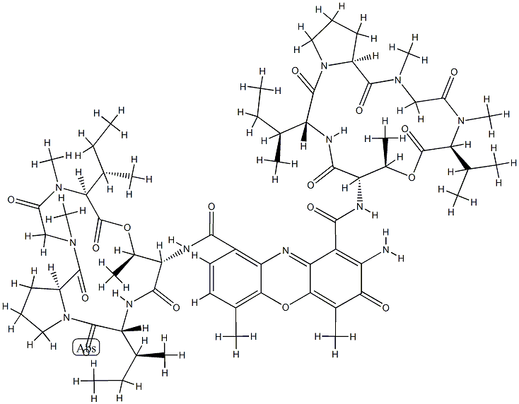 アクチノシンジオイル[シクロ(L-Thr*-D-aIle-L-Pro-N-メチルGly-N-メチル-L-Ile-)]シクロ(L-Thr*-D-aIle-L-Pro-N-メチルGly-N-メチル-L-Val-) 化学構造式