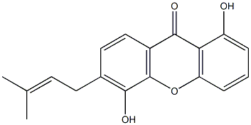 1,5-ジヒドロキシ-6-(3-メチル-2-ブテニル)-9H-キサンテン-9-オン 化学構造式