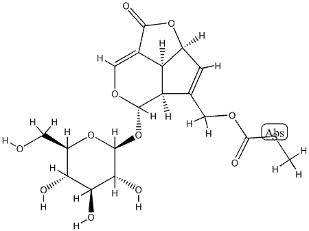 チオ炭酸O-[[(2aS)-5α-(β-D-グルコピラノシルオキシ)-2a,4aα,5,7bα-テトラヒドロ-1-オキソ-1H-2,6-ジオキサシクロペンタ[cd]インデン-4-イル]メチル]S-メチル 化学構造式