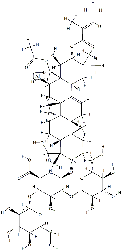 (3beta,4beta,16alpha,21beta,22alpha)-28-(Acetyloxy)-16,22,23-trihydroxy-21-[[(2E)-2-methyl-1-oxo-2-buten-1-yl]oxy]olean-12-en-3-yl O-beta-D-glucopyranosyl-(1-2)-O-[beta-D-glucopyranosyl-(1-4)]-beta-D-glucopyranosiduronic acid Structure