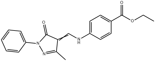 Ethyl=4-[[(3-methyl-5-oxo-1-phenyl-2-pyrazolin-4-ylidene)methyl]amino]benzoate Structure