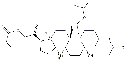 (14β,17α)-3β,19-ジアセトキシ-5,14-ジヒドロキシ-21-(ヨードアセトキシ)-5β-プレグナン-20-オン 化学構造式