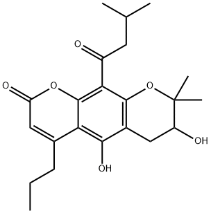 7,8-Dihydro-5,7-dihydroxy-8,8-dimethyl-10-(3-methyl-1-oxobutyl)-4-propyl-2H,6H-benzo[1,2-b:5,4-b']dipyran-2-one Struktur