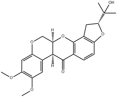(2R)-1,2,6,6aα,12,12aα-Hexahydro-2-(1-hydroxy-1-methylethyl)-8,9-dimethoxy[1]benzopyrano[3,4-b]furo[2,3-h][1]benzopyran-6-one 结构式