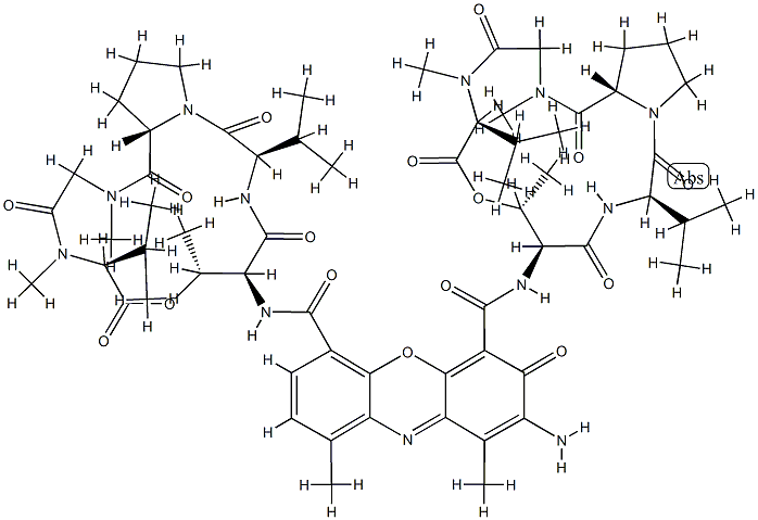 N,N'-[2-Amino-1,9-dimethyl-3-oxo-3H-phenoxazine-4,6-diylbis(carbonyl)]bis[cyclo(L-Thr*-D-Val-L-Pro-N-methyl Gly-N-methyl-L-Val-)] Structure