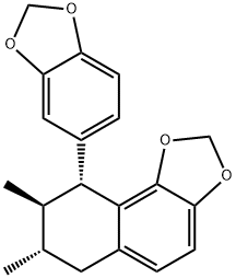 (7S)-9α-(1,3-ベンゾジオキソール-5-イル)-6,7,8,9-テトラヒドロ-7α,8β-ジメチルナフト[1,2-d]-1,3-ジオキソール 化学構造式