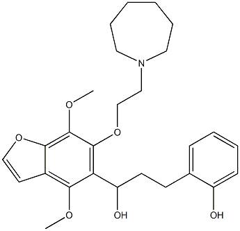 4,7-ジメトキシ-6-[2-(ヘキサヒドロ-1H-アゼピン-1-イル)エトキシ]-α-[2-(2-ヒドロキシフェニル)エチル]-5-ベンゾフランメタノール 化学構造式