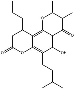 2,3,9,10-テトラヒドロ-5-ヒドロキシ-2,3-ジメチル-6-(3-メチル-2-ブテニル)-10-プロピル-4H,8H-ベンゾ[1,2-b:3,4-b']ジピラン-4,8-ジオン 化学構造式