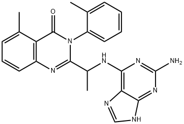 2-[1-[(2-氨基-9H-嘌呤-6-基)氨基]乙基]-5-甲基-3-(2-甲基苯基)-4(3H)-喹唑啉酮 结构式