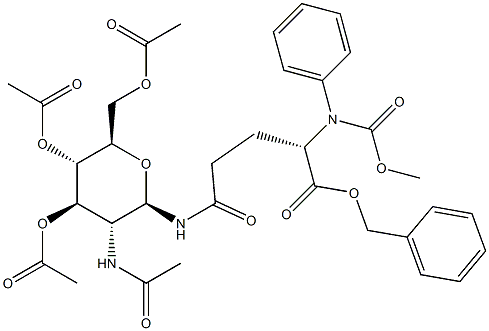N5-(2-アセチルアミノ-3-O,4-O,6-O-トリアセチル-2-デオキシ-β-D-グルコピラノシル)-N2-カルボキシ-L-グルタミンジベンジル 化学構造式
