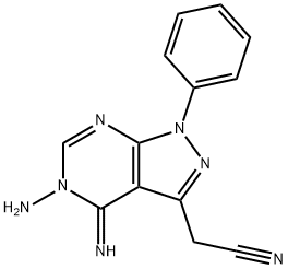 2-(4-amino-5-imino-9-phenyl-2,4,8,9-tetrazabicyclo[4.3.0]nona-2,7,10-t rien-7-yl)acetonitrile Struktur