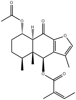 (Z)-2-メチル-2-ブテン酸[(4S)-8α-アセトキシ-4,4a,5,6,7,8,8aα,9-オクタヒドロ-3,4aα,5β-トリメチル-9-オキソナフト[2,3-b]フラン-4β-イル] 化学構造式