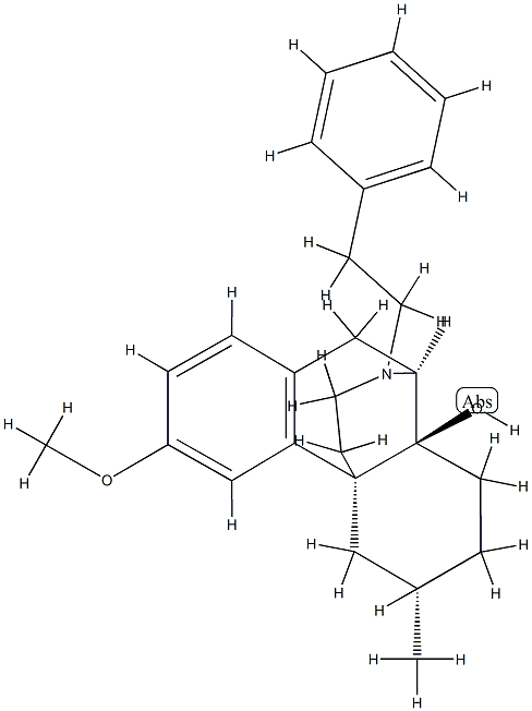 3-メトキシ-6α-メチル-17-(2-フェニルエチル)モルフィナン-14-オール 化学構造式