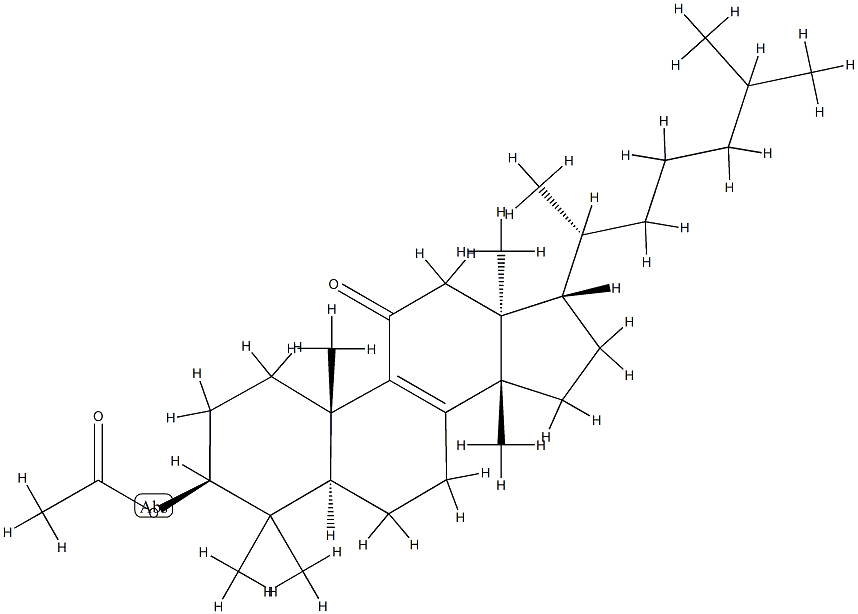 (13α,14β,17α)-3β-(アセチルオキシ)-5α-ラノスタ-8-エン-11-オン 化学構造式