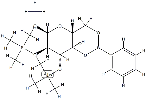 Methyl 2-O,3-O-bis(trimethylsilyl)-4-O,6-O-(phenylboranediyl)-α-D-glucopyranoside Structure