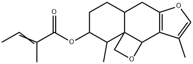 2-Methyl-2-butenoic acid 4,5,6,6a,7,10b-hexahydro-3,10-dimethyl-3H-oxete[2',3':4,4a]naphtho[2,3-b]furan-4-yl ester Struktur