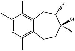 (7S)-8β-Bromo-7-chloro-6,7,8,9-tetrahydro-1,2,4,7-tetramethyl-5H-benzocycloheptene 结构式