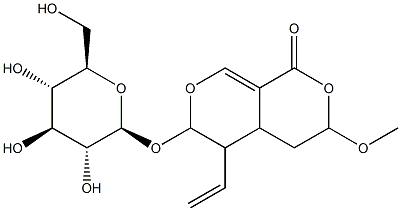 5-エテニル-6-(β-D-グルコピラノシルオキシ)-4,4a,5,6-テトラヒドロ-3-メトキシ-1H,3H-ピラノ[3,4-c]ピラン-1-オン 化学構造式