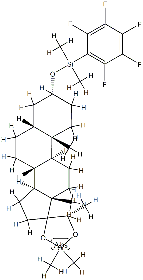 (5'S)-3α-[[ジメチル(ペンタフルオロフェニル)シリル]オキシ]-2',2',5'-トリメチルスピロ[5β-アンドロスタン-17,4'-[1,3]ジオキサ[2]シラシクロペンタン] 化学構造式