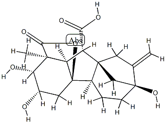 2β,3β,4aα,7-テトラヒドロキシ-1β-メチル-8-メチレンギバン-1α,10β-ジカルボン酸1,4a-ラクトン 化学構造式