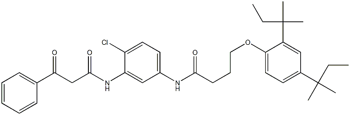 α-ベンゾイル-2'-クロロ-5'-[4-(2,4-ジ-tert-ペンチルフェノキシ)ブタノイルアミノ]アセトアニリド 化学構造式