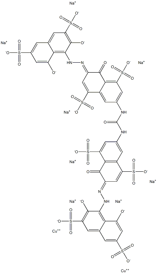 Cuprate(8-), [μ-[[3,3'-(carbonyldiimino) bis[7-[(2,8-dihydroxy-3,6-disulfo-1-naphthalenyl )azo]-8-hydroxy-1,5-naphthalenedisulfonato]](1 2-)]]di-, octasodium Struktur