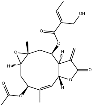 (E)-2-Hydroxymethyl-2-butenoic acid [(1aR,3S,4Z,5aR,8aR,9R,10aR)-3-acetoxy-1a,2,3,5a,7,8,8a,9,10,10a-decahydro-4,10a-dimethyl-8-methylene-7-oxooxireno[5,6]cyclodeca[1,2-b]furan-9-yl] ester Structure