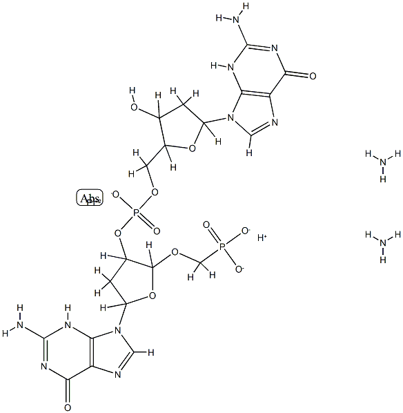 2-amino-9-[4-[[5-(2-amino-6-oxo-3H-purin-9-yl)-3-hydroxy-oxolan-2-yl]m ethoxy-oxido-phosphoryl]oxy-5-(phosphonatomethoxy)oxolan-2-yl]-3H-puri n-6-one, azane, hydrogen(+1) cation, platinum(+2) cation 结构式