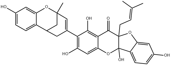 2-(5,6-ジヒドロ-9-ヒドロキシ-2-メチル-2,6-メタノ-2H-1-ベンゾオキソシン-4-イル)-5a,10a-ジヒドロ-1,3,5a,8-テトラヒドロキシ-10a-(3-メチル-2-ブテニル)-11H-ベンゾフロ[3,2-b][1]ベンゾピラン-11-オン 化学構造式