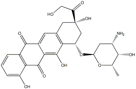 5,12-Naphthacenedione, 10-(3-amino-2,3,6-trideoxy-.alpha.-L-lyxo-hexopyranosyl)oxy-7,8,9,10-tetrahydro-1,8,11-trihydroxy-8-(hydroxyacetyl)-, (8S,10S)- Struktur
