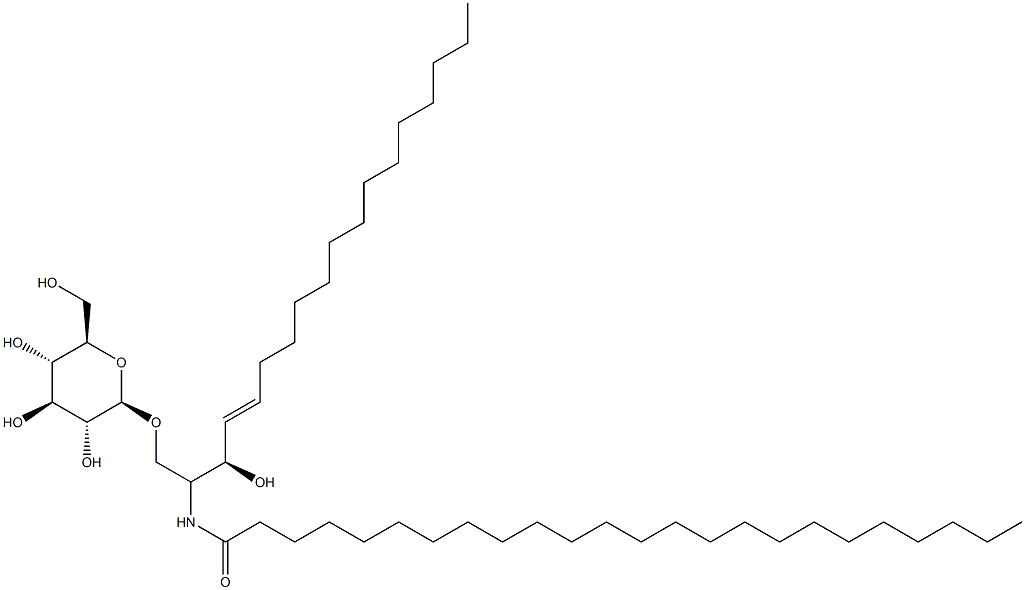 (2S,3R,4E)-2-(テトラコサノイルアミノ)-1-(β-D-グルコピラノシルオキシ)-4-オクタデセン-3-オール 化学構造式