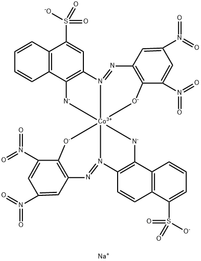 [4-氨基-3-[(2-羟基-3,5-二硝基苯基)偶氮]-1-萘磺酸根(3-)][5-氨基-6-[(2-羟基-3,5-二硝基苯基)偶氮]-1-萘磺酸根]合钴(III)酸三钠, 82457-28-1, 结构式