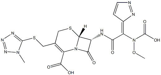 (6R,7R)-7-[[(2Z)-2-(carboxymethoxyamino)-2-pyrazol-3-ylidene-acetyl]am ino]-3-[(1-methyltetrazol-5-yl)sulfanylmethyl]-8-oxo-5-thia-1-azabicyc lo[4.2.0]oct-2-ene-2-carboxylic acid Structure