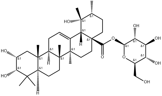 2α,3α,19-トリヒドロキシウルサ-12-エン-28-酸β-D-グルコピラノシル 化学構造式