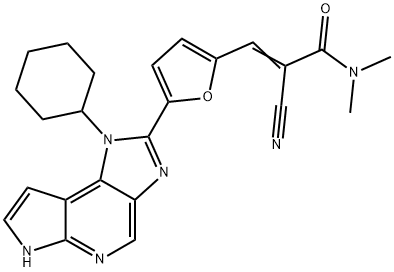 (E)-2-CYANO-3-(5-(1-CYCLOHEXYL-1,6-DIHYDROIMIDAZO[4,5-D]PYRROLO[2,3-B]PYRIDIN-2-YL)FURAN-2-YL)-N,N-DIMETHYLACRYLAMIDE, 2226521-65-7, 结构式