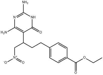 4-[3-(2,4-diamino-6-oxo-1,6-dihydropyrimidin-5-yl)-4-nitrobutyl]benzoic acid ethyl ester Structure