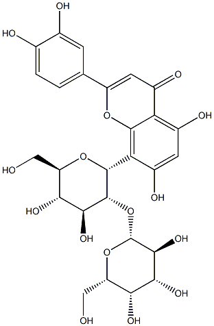 2-(3,4-Dihydroxyphenyl)-8-(2-O-beta-L-galactopyranosyl-beta-D-glucopyranosyl)-5,7-dihydroxy-4H-1-Benzopyran-4-one Struktur