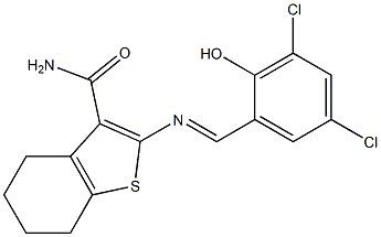 2-{[(E)-(3,5-dichloro-2-hydroxyphenyl)methylidene]amino}-4,5,6,7-tetrahydro-1-benzothiophene-3-carboxamide
