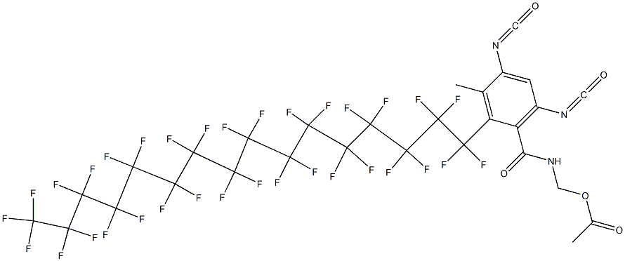 N-(アセチルオキシメチル)-2-(トリトリアコンタフルオロヘキサデシル)-4,6-ジイソシアナト-3-メチルベンズアミド 化学構造式