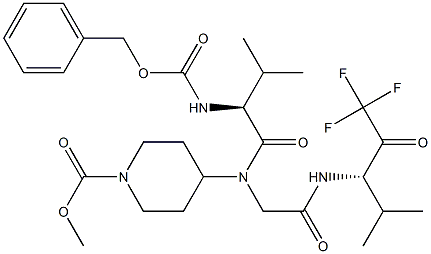 (2S)-2-[(Benzyloxy)carbonylamino]-N-[1-(methoxycarbonyl)piperidin-4-yl]-N-[[[(S)-1-(trifluoroacetyl)-2-methylpropyl]carbamoyl]methyl]-3-methylbutanamide Struktur