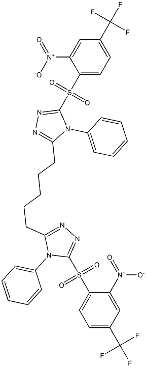 5,5'-(1,5-ペンタンジイル)ビス[4-(フェニル)-3-(2-ニトロ-4-トリフルオロメチルフェニルスルホニル)-4H-1,2,4-トリアゾール] 化学構造式
