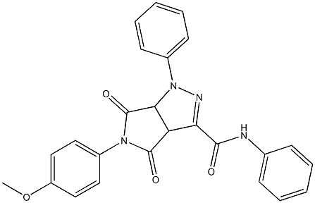 1,3a,4,5,6,6a-ヘキサヒドロ-4,6-ジオキソ-N-フェニル-5-(4-メトキシフェニル)-1-(フェニル)ピロロ[3,4-c]ピラゾール-3-カルボアミド 化学構造式