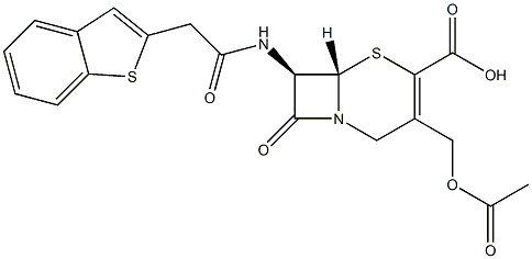 (7R)-7-[[[(ベンゾ[b]チオフェン-2-イル)メチル]カルボニル]アミノ]-3-[(アセチルオキシ)メチル]セファム-3-エン-4-カルボン酸 化学構造式